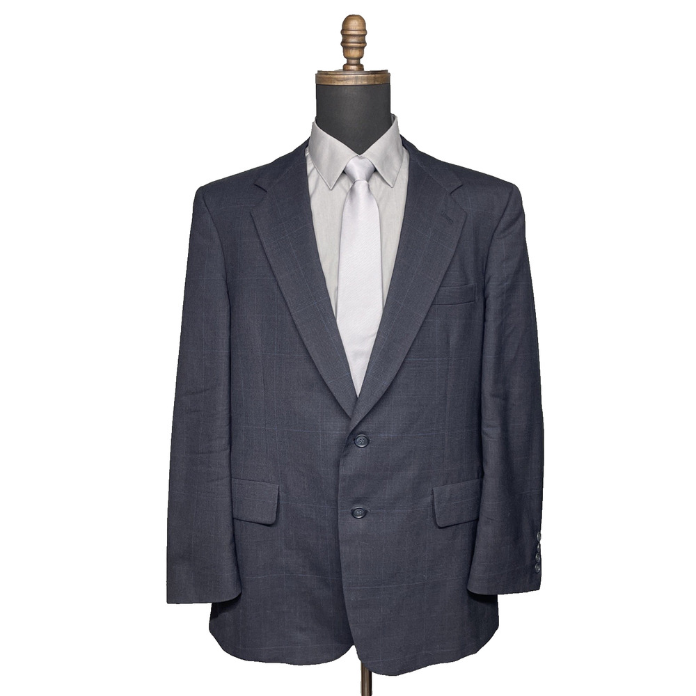 Kuppenheimer Premier Edition Wool Blue Windowpane Sport Coat Blazer Fits Men 44R